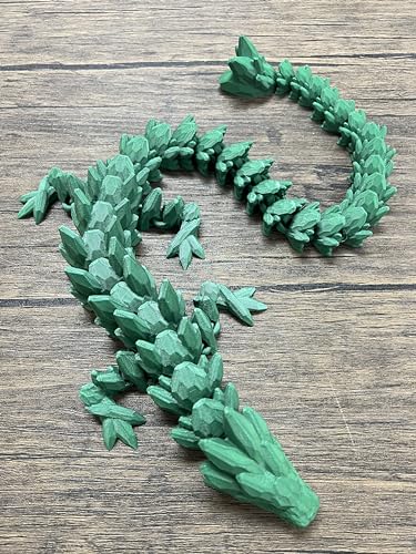 MunnyGrubbers - XL 26' Crystal Dragon Fidget Toy - Heavy Duty - 3D Printed Flexible Articulating Dragon Plastic Collectible Figurine - Surprise Egg Compatible - Flexi Dragon - (Green Dragon)