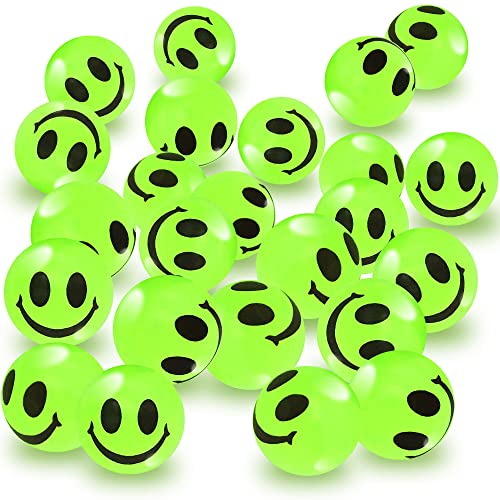 ArtCreativity Glow in The Dark Smile Face Bouncy Balls - Bulk Pack of 36, 1 Inch High Bounce Balls for Kids, Christmas Party Favors, Goodie Bag Stuffers for Boys and Girls