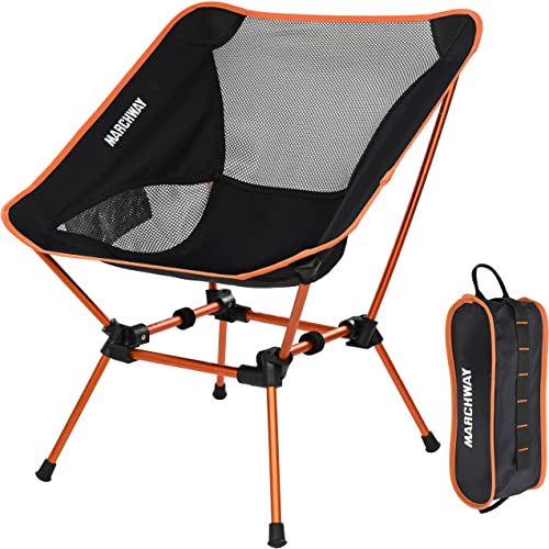 MARCHWAY Ultralight Folding Camping Chair, Heavy Duty Portable Compact for Outdoor Camp, Travel, Beach, Picnic, Festival, Hiking, Lightweight Backpacking (Orange)
