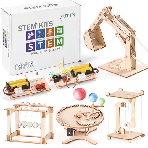STEM Science Kits, 5 Set Building Kits for Kids Ages 8-12, 3D Wooden Puzzles, Wood Crafts for Boys 6-8, Science Experiment Projects, Woodworking Model Kit, STEM Toys for 6 7 8 9 10 11 12 14 Years Old