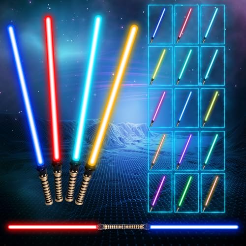 VATOS 4 Pack 15 Colors Light up Saber, High LED Light Swords with FX Sound & Realistic Handle,Expandable Light up Saber Costume Toy for Kid Adult,Galaxy War Fighters and Warriors,Children's Day Gift