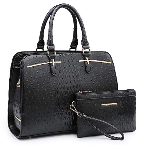 Dasein Women Satchel Handbags Shoulder Purses Totes Top Handle Work Bags with 3 Compartments (4-Ostrich Black)
