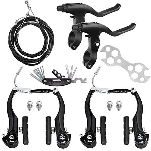 Gashwer Complete Bike Brakes Set, Universal Bike Front and Rear MTB Brake, Inner and Outer Callipers Cables Lever Kit with Multi-Tool Wrenches Black