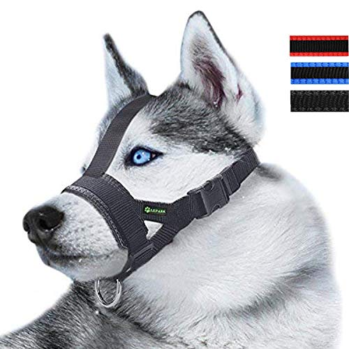 Head Strap Dog Muzzle Prevent from Taking Off by Paws for Small,Medium and Large Dogs(L/Black)