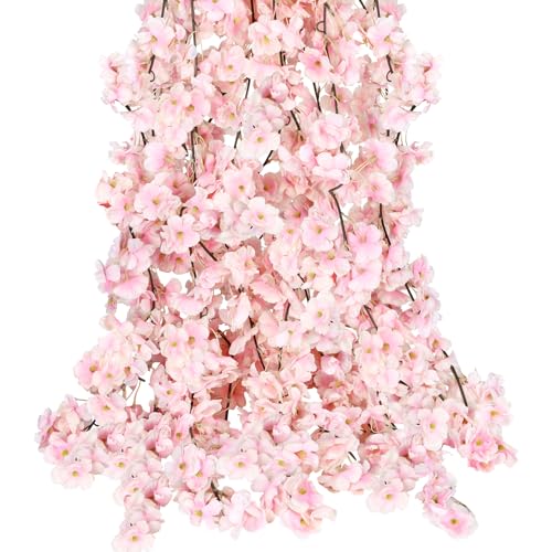 CEWOR 4pcs 23.6 Ft Artificial Cherry Blossom Flower Vines Artificial Flowers Outdoor Hanging Silk Flowers Garland for Wedding Party Home Bedroom Decor Japanese Kawaii Cute