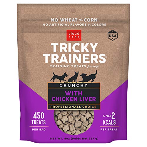 Cloud Star Tricky Trainers Crunchy Dog Training Treats 8 oz Pouch, Chicken Liver Flavor, Low Calorie Behavior Aid with 450 treats