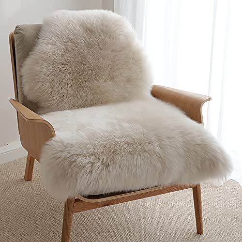 HUAHOO Premium Genuine Sheepskin Rug Linen Real Australia Sheepskin Natural Luxury Fluffy Lambskin Fur Area Rug Seat Covers for Kids Bedroom Sofa Chair Cover Pets Dogs Mat Double Pelt/2' x 3' Linen