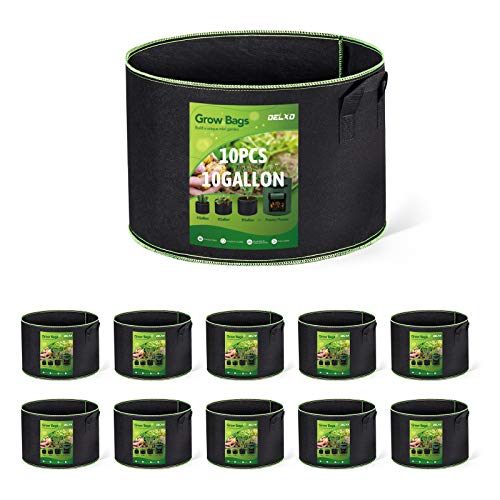 Delxo 10 Gallon Grow Bags 10 Pack for Planting, Fabric Pots Plants Growing Bags with Handles Heavy Duty Aeration Thickened Nonwoven
