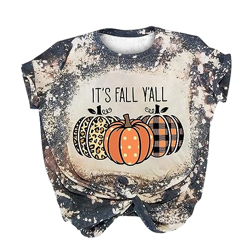Tuianres Halloween T-Shirt for Women Short Sleeve Tie-Dye Pumpkin Graphic Tees Thanksgiving Round Neck Casual 2023 Fall Tops