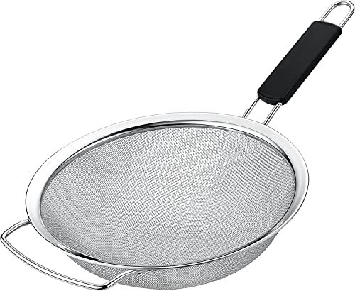Kafoor 9' Large Extra Fine Mesh Strainer with Thermo Plastic Rubber Handle - Sieve Fine Mesh Stainless Steel - Ideal to Strain Pasta, Quinoa and Rice
