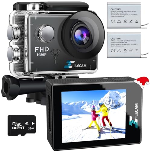 Xilecam Action Camera 1080P WiFi Sports Camera 4xZoom Action Camera 40m/131ft Underwater Waterproof with 2 X1050 mAh Batteries and Multi-Function Accessory (X2Pro)
