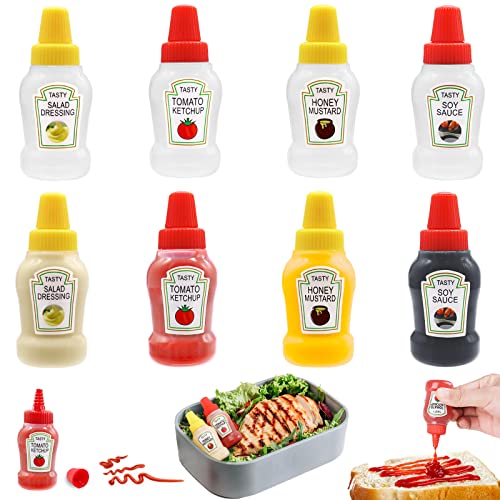 Niurewan 8 Pcs Mini Ketchup Bottles,25ml Condiment Squeeze Bottle,Plastic Portable Containers Bottle for Adults,Office,Lunchbox,Picnic,Oil,Soy Sauce,Honey,Salad Dressing
