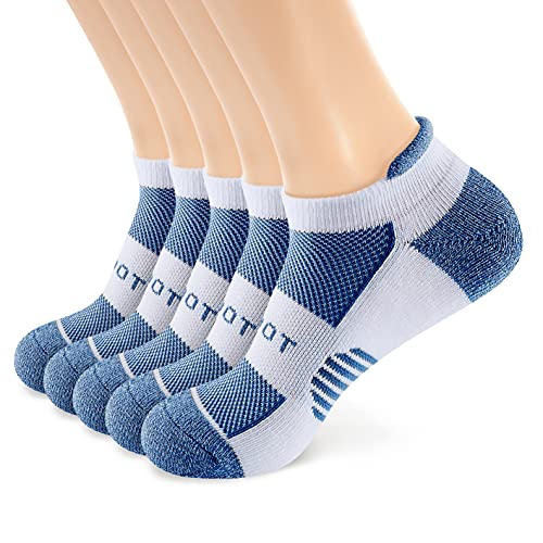 MONFOOT 5 Pairs Athletic Cushioned Running Performance Heel Tab Ankle Socks For Men/Women Large