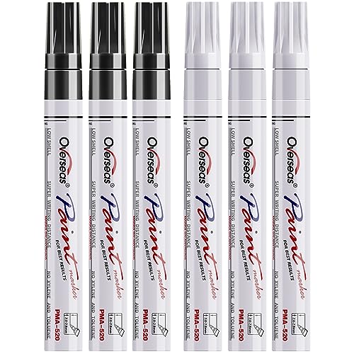 White and Black Paint Pens Paint Markers - 6 Pack Permanent Oil Based Paint Pen, Medium Tip, Quick Dry and Waterproof Marker for Rock, Wood, Metal, Fabric, Plastic, Canvas, Glass, Mugs