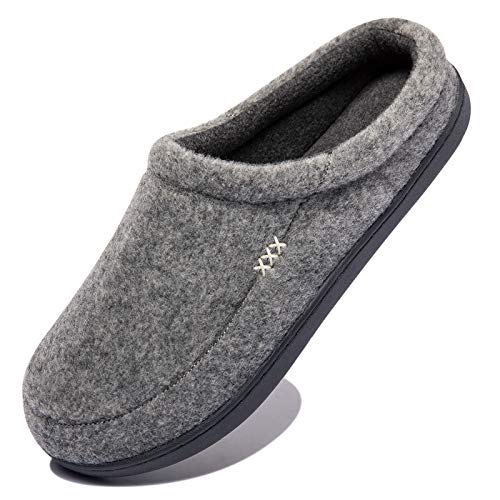 NewDenBer Men's Felted Wool Memory Foam Slippers Cozy Slip on Indoor Outdoor Clog House Shoes (11-12 D(M) US, Grey)