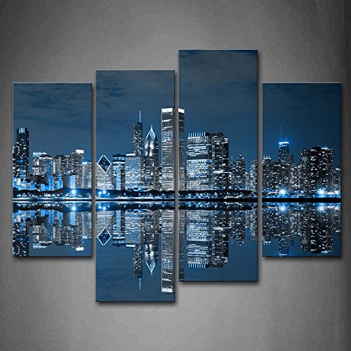 First Wall Art - Chicago Skyline Wall Art Painting Pictures Print On Canvas Blue City The Picture for Home Modern Decoration