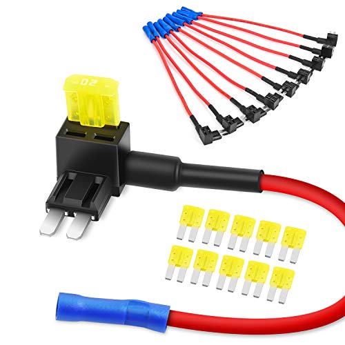 Nilight 10 Pack Micro 2 Fuse TAP 12V Car Add a Circuit ATR Blade Fuse Adapter with 20A Fuse Micro II Fuse Holder Add On Dual Circuit Adapter for Cars Trucks Boats (50058R),Blue, Red, Black, Yellow