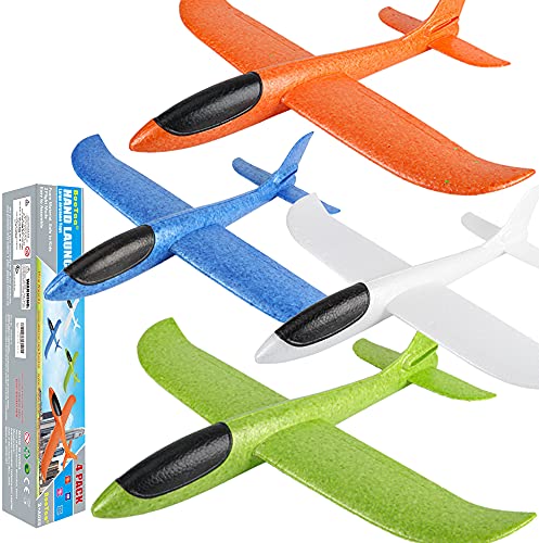 BooTaa 4 Pack Airplane/Flying Toys, 17.5' Large Throwing Foam Plane/Gliders, 2 Flight Mode, Birthday Gifts for Girls Kids 3 4 5 6 7 8 9 10 11 12 Year Old Boys,Outdoor Sport Game Toys