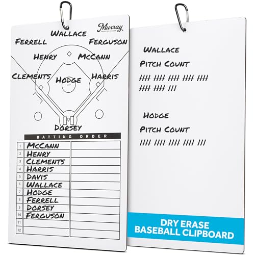 Murray Sporting Goods Dry Erase Coaches Clipboard | Double-Sided Dry Erase White Board (Baseball)