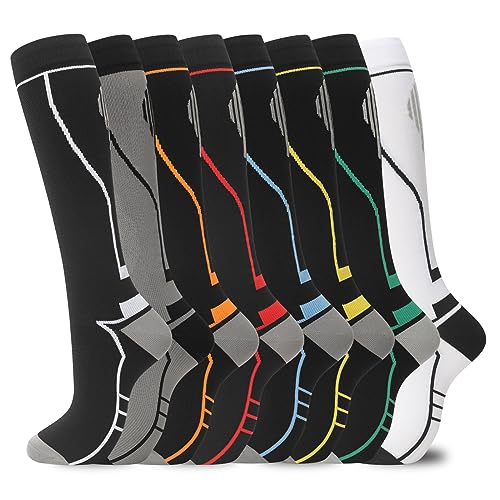 hello momoya Compression Socks for Women Men Knee High Support Socks 8 Pairs for Nurses, Running, Flying, Athletic