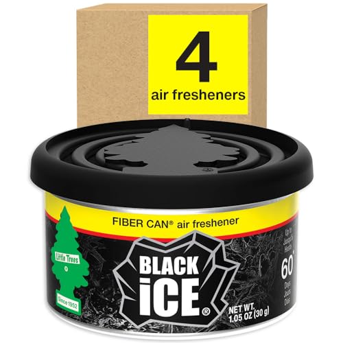 LITTLE TREES Car Air Freshener. Fiber Can Provides a Long-Lasting Scent for Auto or Home. Adjustable Lid for Desired Strength. Black Ice, Air Fresheners (Pack of 4)