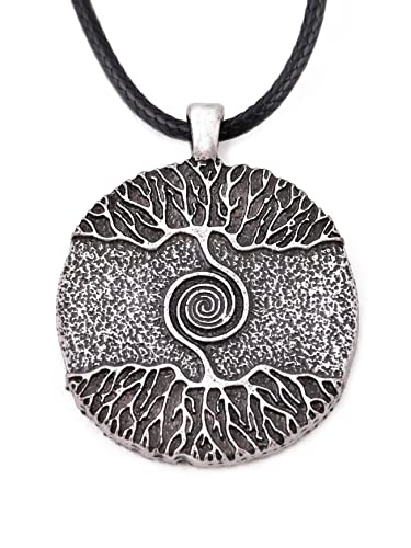 HAQUIL Yggdrasil Necklace, Viking Norse Tree of Life Medallion Pendant, Faux Leather Cord, Norse Jewelry Gift