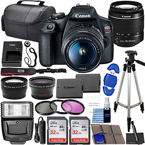 Canon EOS Rebel T7 DSLR Camera Bundle with Canon EF-S 18-55mm f/3.5-5.6 is II Lens + 2X 32GB Memory Cards + Filters + Preferred Accessory Kit (Renewed), Black
