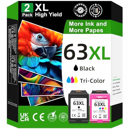 OEGGOINK 63XL Ink Cartridges Black and Color for HP 63XL Ink Cartridges Combo Pack Black and Color Fit for Envy 4520 Officejet 3830 4650 Deskjet 3630 Printer