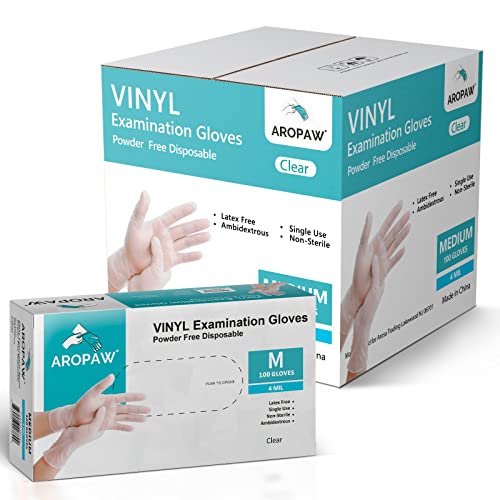 AroPaw Vinyl Gloves 5 Mil Latex Free | All Purpose |10 Boxes of 100 (Large)