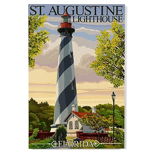 Lantern Press 12x18 Inch Premium Wood Sign, Ready to Hang Wall Decor, St. Augustine, Florida Lighthouse