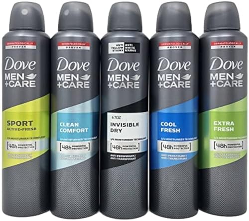 Dove Men + Care Antiperspirant Spray Variety Set, Sport, Clean Comfort, Invisible Dry, Cool Fresh and Extra Fresh Scents, 8.45 Ounce, 5 Count