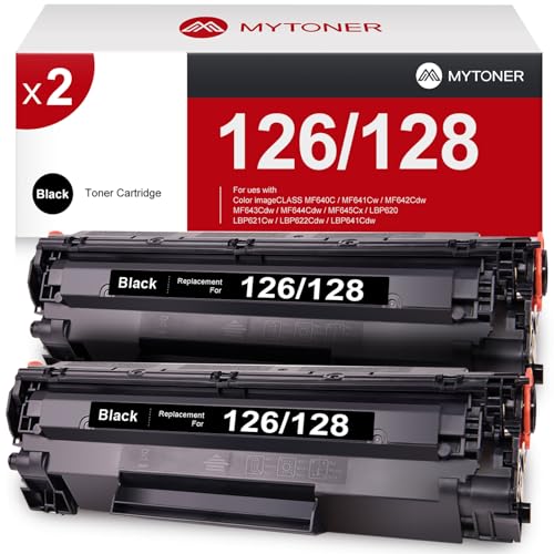 MYTONER 126 128 Black Toner Cartridge Compatible Replacement for Canon CRG-126 CRG-128 Black Toner Cartridge for imageCLASS LBP6200d LBP6230dw D530 mf4450 mf4770n mf4890dw Printer (2 Pack)