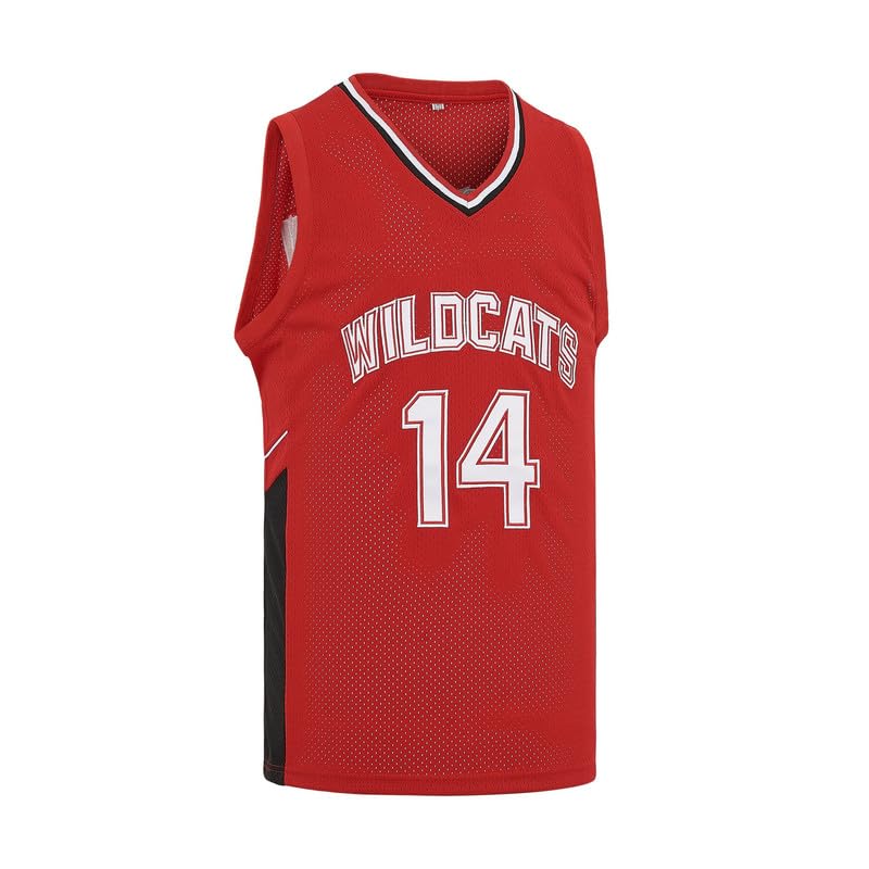 Youth Basketball Jersey for Kids Wildcats High School Sports Shirt 14 Troy Bolton Jersey Red #14 X-Large