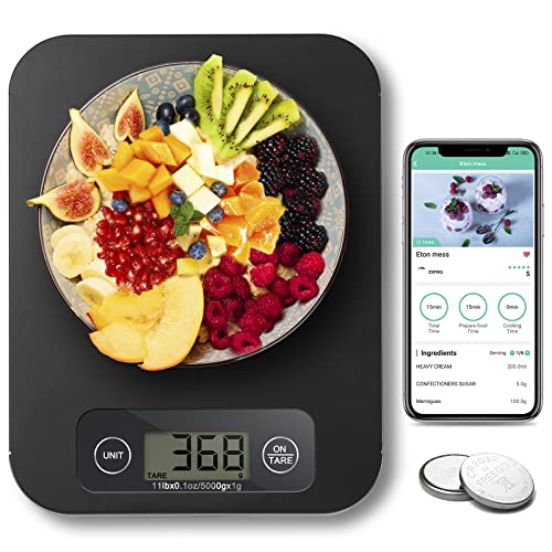 URAMAZ Smart Digital Food Scale for Weight Loss, Kitchen Food Scale Grams and Ounces with Nutritional Calculator, Food Weight Scale for Diet, Keto, Macro, Calorie, Cooking, Meal Prep 0.1oz/11lb