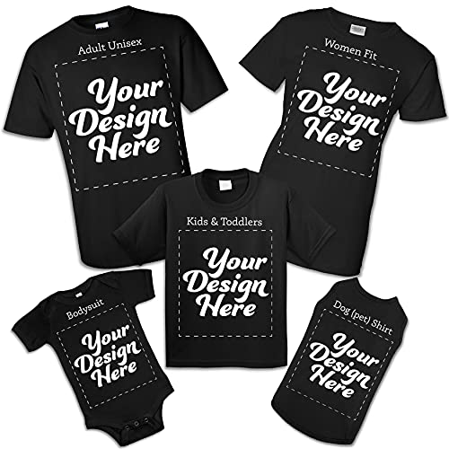 Custom T-Shirt Design Your Own Print Text or Image Personalized Family Matching Choose Shirts for Men, Women, Kids, Toddlers, Baby Bodysuit, and Dog Clothing