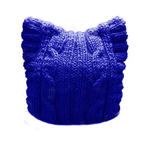 BIBITIME Handmade Knit Pussycat Hat Women's March Parade Cap Cat Ears Beanie (Adult-Blue, Reference)
