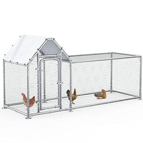 LEMBERI Metal Chicken Coop, Spire Shape Walk-in Chicken Run,Galvanized Wire Poultry Chicken Hen Pen Cage, Rabbits Duck Cages with Waterproof and Anti-Ultraviolet Cover for Outside,Backyard and Farm