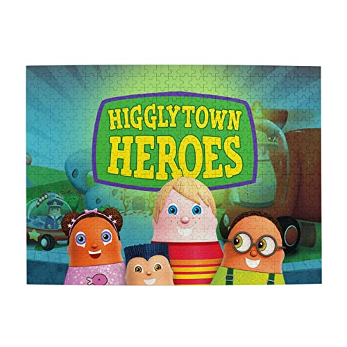 KOVOS Higglytown Anime Heroes Jigsaw Puzzle 500 Piece Anime Wooden Collage Puzzles for Teen Adults Brain Games Gifts 20.4x15 in