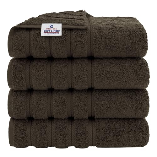 American Soft Linen Luxury 4 Piece Bath Towel Set, 100% Cotton Turkish Bath Towels for Bathroom, 27x54 in Extra Large Bathroom Shower Towels, Brown Bath Towels