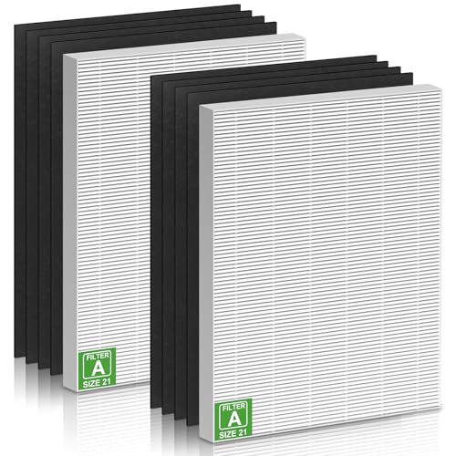 XBGG 2-Pack C535 Replacement Filter A Compatible with Winix C535 Air Purifier, Repalce 115115 HEPA Filter for 5300-2, 6300-2, 5300, 9000 Air Purifier, 2 HEPA + 8 Carbon Pre-Filters, Size 21