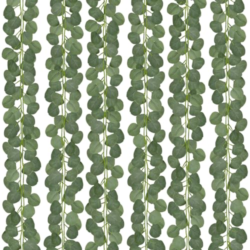 CQURE 12 Pack Eucalyptus Garland,Artificial Eucalyptus Leaves Table Greenery Garland Wreath Vines for Wedding Party Table Fireplace Bedroom Wall Room Decor