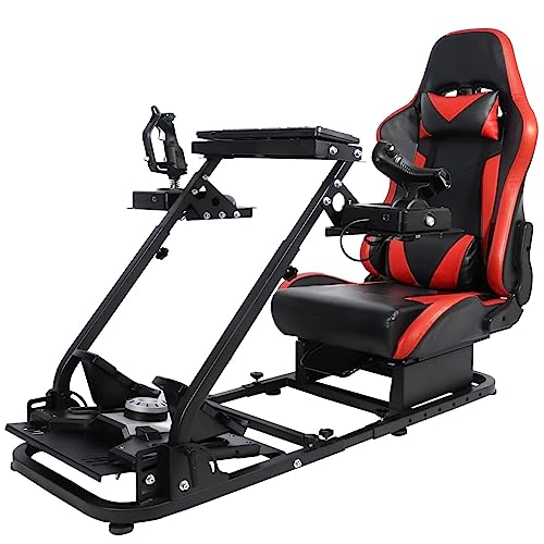 Marada Flight Sim Cockpit with Red Seat and Racing Wheel Stand for Driving and Flight Simulator Fit for HOTAS Warthog, Thrustmaster,Logitech Adjustable |Throttle,Joystick,Keyboard not Included|