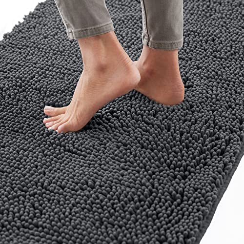 Gorilla Grip Bath Rug 24x17, Thick Soft Absorbent Chenille, Rubber Backing Quick Dry Microfiber Mats, Machine Washable Rugs for Shower Floor, Bathroom Runner Bathmat Accessories Decor, Charcoal