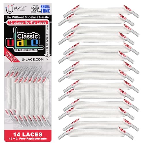 uLace Classic No-Tie Shoelaces - Elastic Shoe Laces for Sneakers | Stretchy, Elastic Laces for Slip-On Convenience and Comfort | Easy Installation, No Tie Laces for Teens and Adults - White