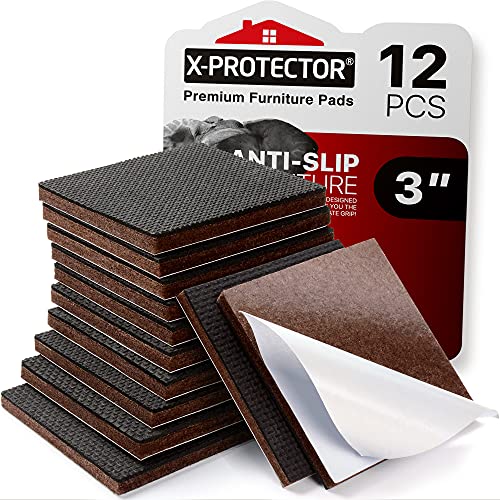 X-PROTECTOR Non Slip Furniture Pads – 12 Premium Furniture Grippers 3'! Best SelfAdhesive Rubber Feet Furniture Feet – Ideal Non Skid Furniture Pad Floor Protectors – Keep Furniture in Place!