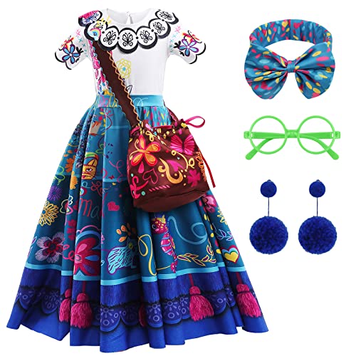 HBTKXIAWEI Magic Family Dress Costume Toddler Girls Cosplay Princess Outfits Kids Halloween Stage Show Party Dress Up (5-6 Years, Blue)