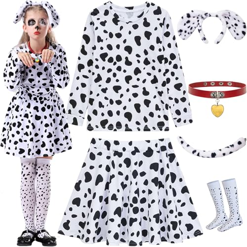 ZeroShop Dalmatian Costume Kids,101 Days of School Outfit Clothes Shirt Dress Tutu for Girls Ears Headband Socks Accessories,8