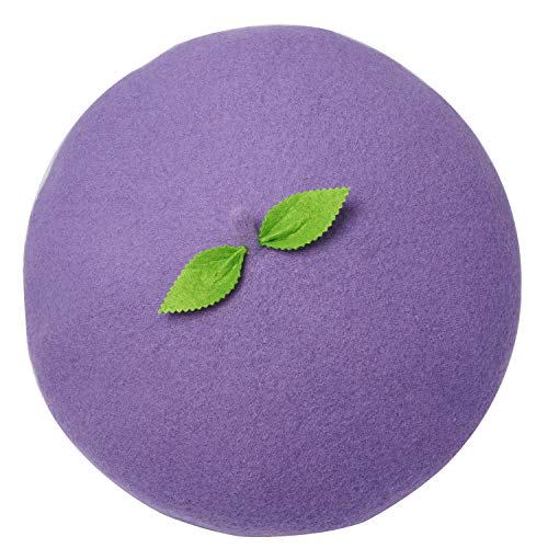 FAICCIA Kawaii Handmade Cartoon Beret Hat Green Leaves Fruit Cosplay Vintage Lolita Mori Girl Wool Cap Gift (purple)