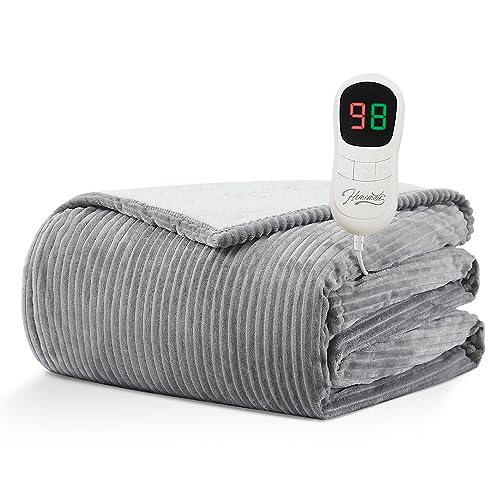 Homemate Heated Blanket Electric Throw - 50'x60' Heating Blanket Throw 4 Hours Auto-Off 5 Heat Levels Blanket Over-Heat Protection Soft Flannel Sherpa Heater ETL Certification