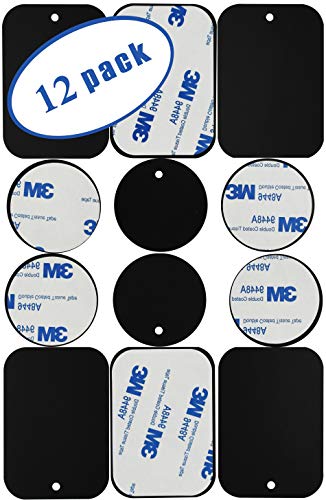 Great 1 Universal Metal Plates with 3M Adhesive for All Magnetic Car Mounts, Cell Phone, Tablet Holder, Cradle-Less, Air Vent Mount, 6 Rectangular, 6 Round, Black (Not a Magnet)